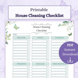 Home Cleaning Checklist Printable PDF | Housekeeping Journal | Cleaning Schedule | Spring Cleaning Log