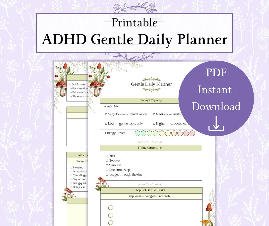 Gentle Daily Planner for ADHD Printable PDF, Low Energy Daily Planner ...