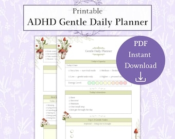 Gentle Daily Planner for ADHD Printable PDF, Low Energy Daily Planner, No Pressure To Do List, Burnout Recovery