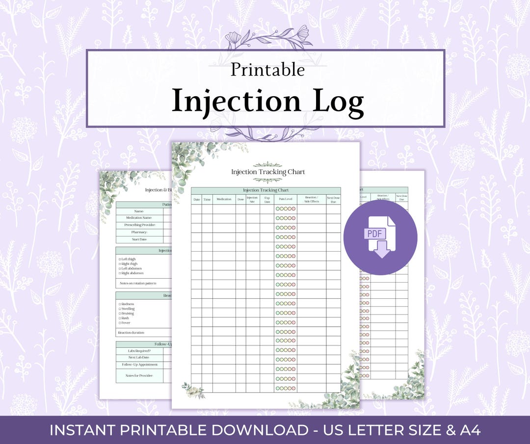 Injection Log Printable PDF, Biologic Medication Tracker, Self ...
