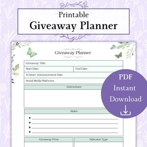 Giveaway Planner Printable PDF | Contest Planner | Giveaway Winner | Content Planner | Social Media Planner