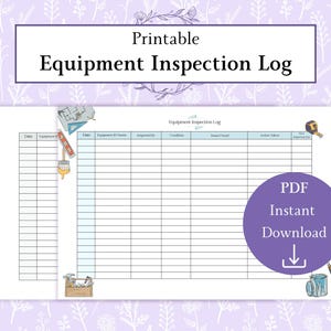 Equipment Inspection Log Printable PDF | Tool Inspection Sheet | Warehouse Management | Equipment Checking Sheet