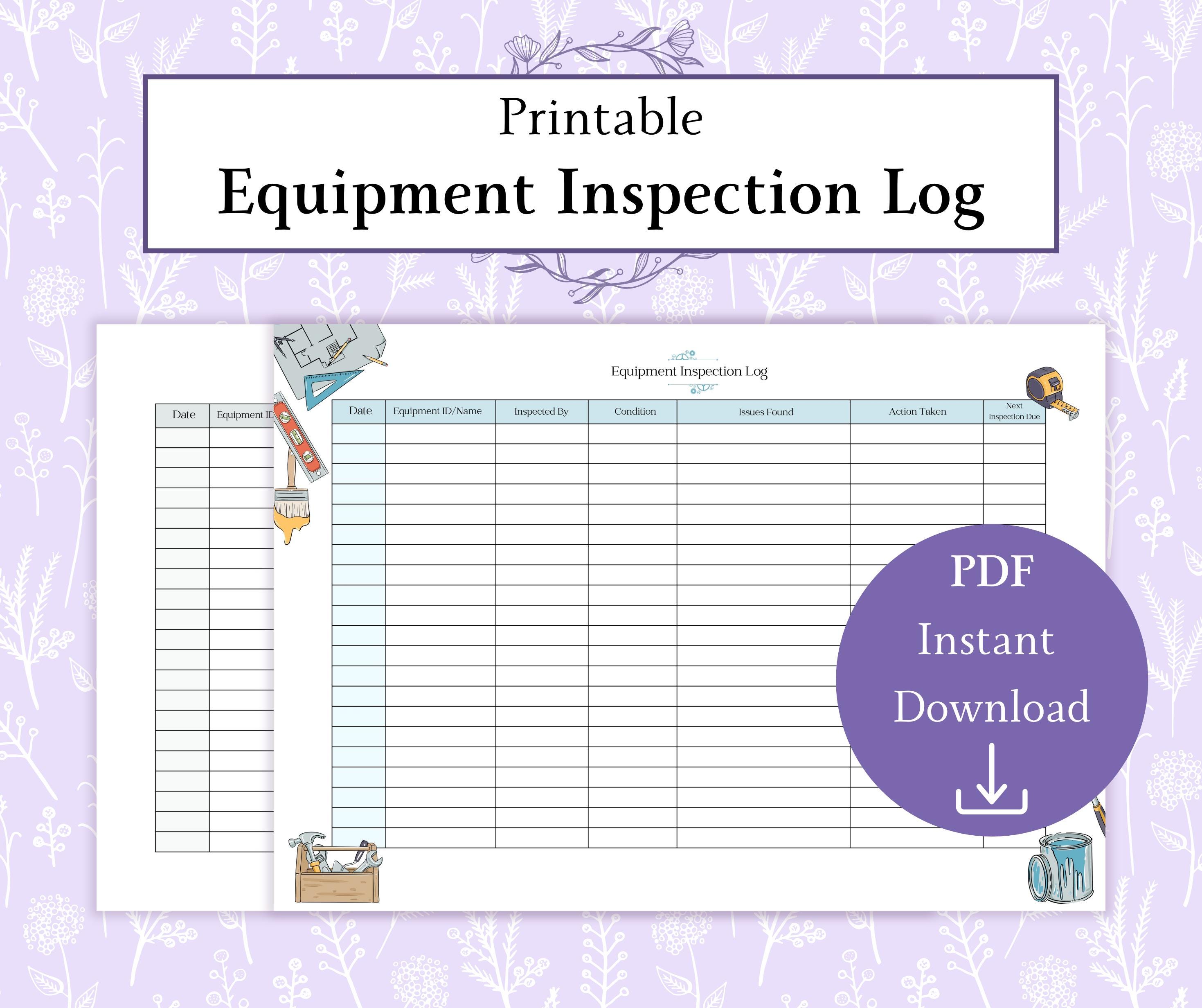 Equipment Inspection Log Printable PDF | Tool Inspection Sheet ...