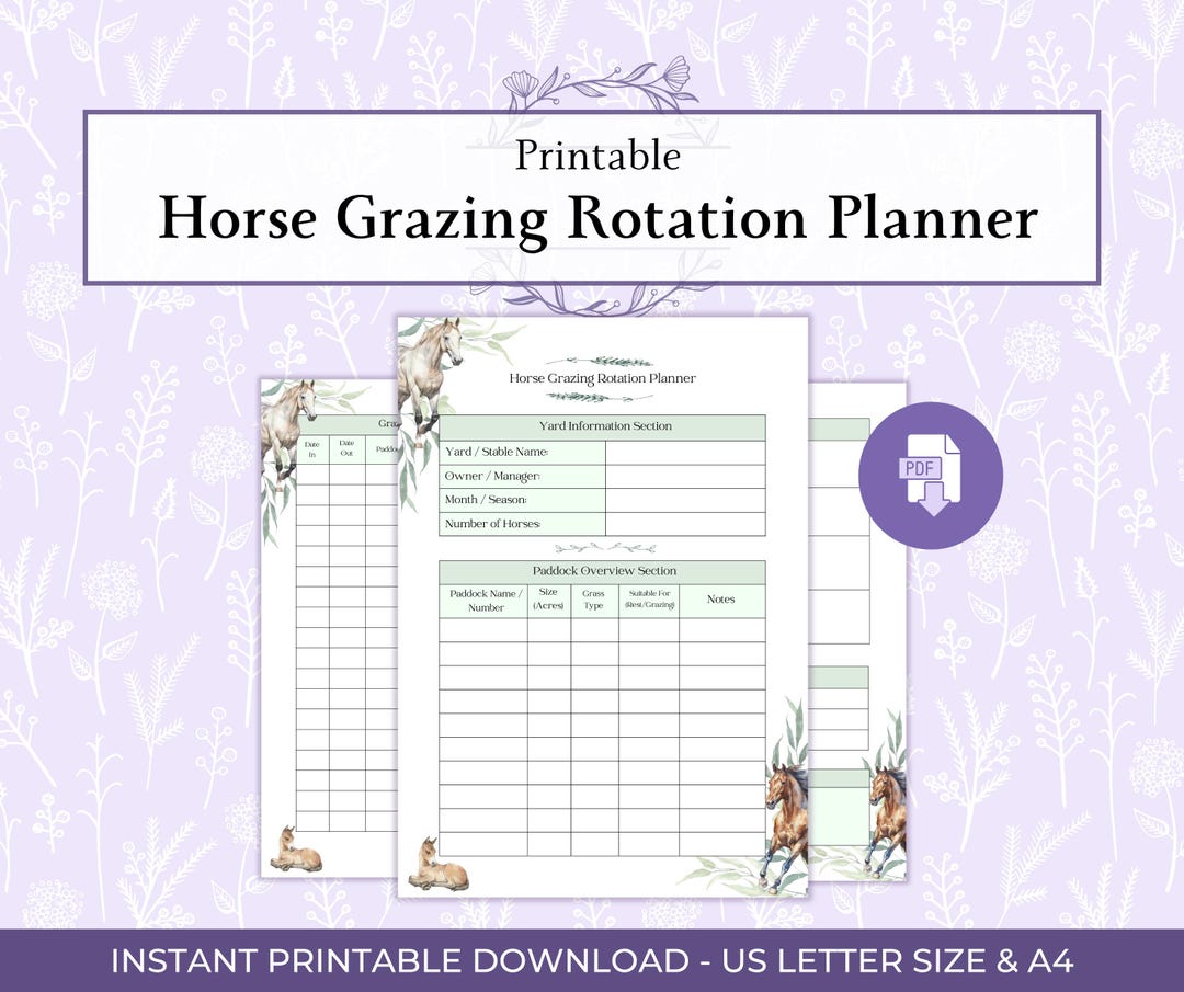 Horse Grazing Rotation Planner Printable PDF, Equine Pasture Management ...