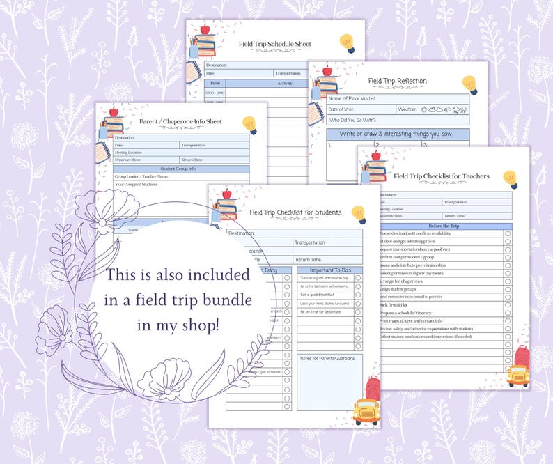 Field Trip Chaperone Sheet Printable PDF, Field Trip Info Sheet ...