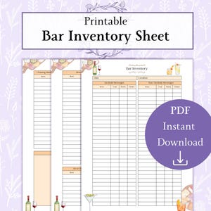 Bar Bestandsliste Printable PDF | Leiste Checkliste | Barkeeper Nachbestellen | Barkeeper-Vorbereitungsliste | Bestandsführung