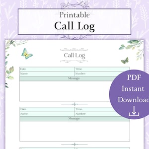 Call Log Printable PDF | Communication Log | Phone Log | Conversation Log | Voicemail Log | Message Log
