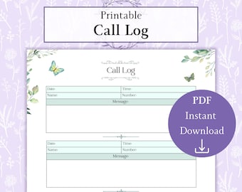 Call Log Printable PDF | Communication Log | Phone Log | Conversation Log | Voicemail Log | Message Log