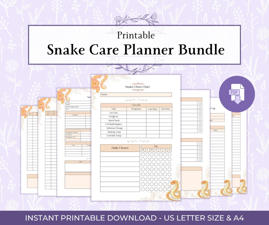 Snake Care Planner Bundle Printable PDF, Feeding Log, Shedding Tracker ...
