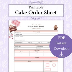 Cake Order Form Printable PDF | Bakery Order Form Template | Food Order Form | Cake Order Sheet | Dessert Order Sheet
