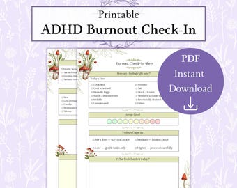 ADHD Burnout Check-In Printable PDF, Gentle Daily Self Check Worksheet, Low Energy ADHD Planner Page, Burnout Recovery