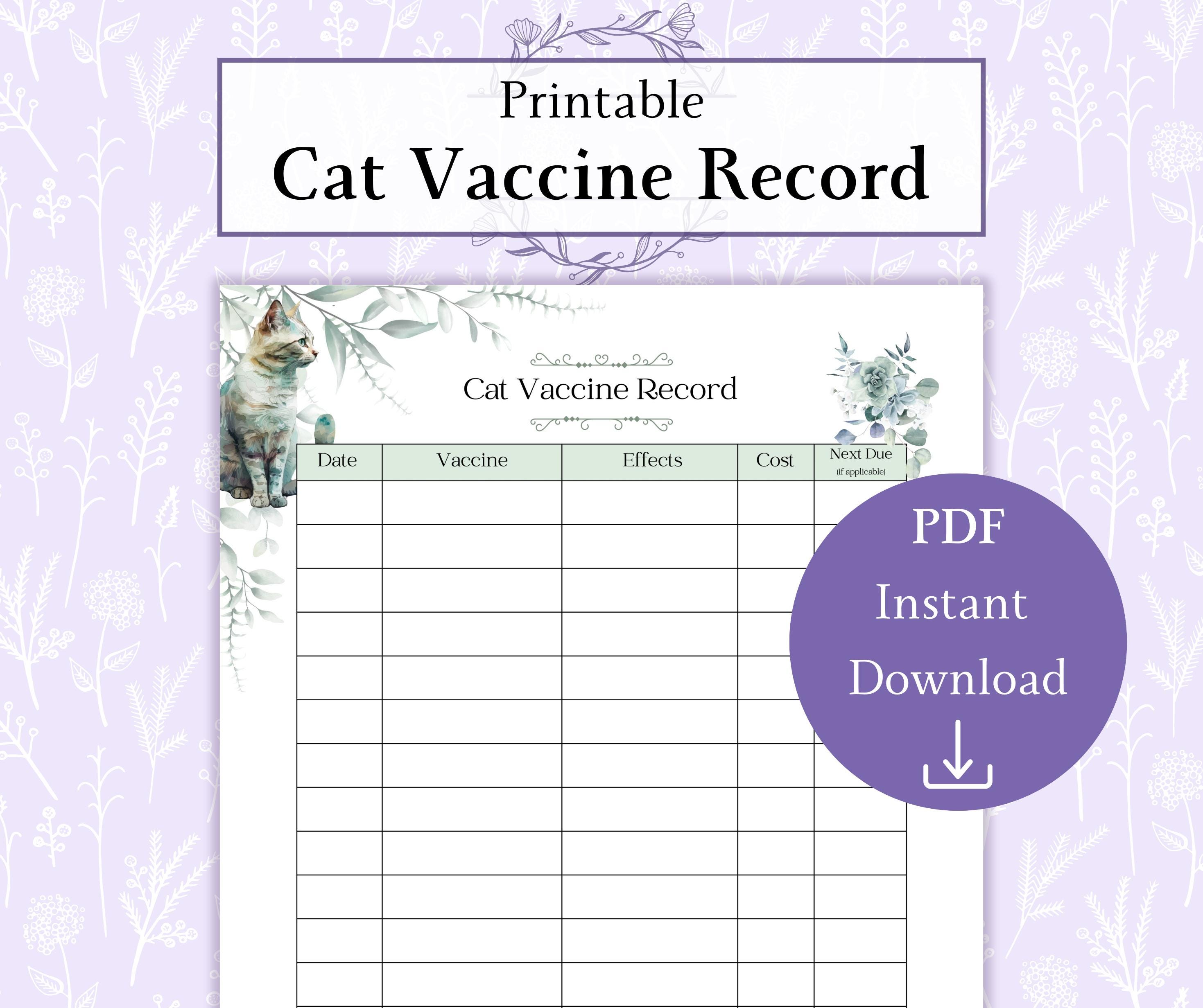 printable cat vaccine health record pdf | pet health tracker | pet