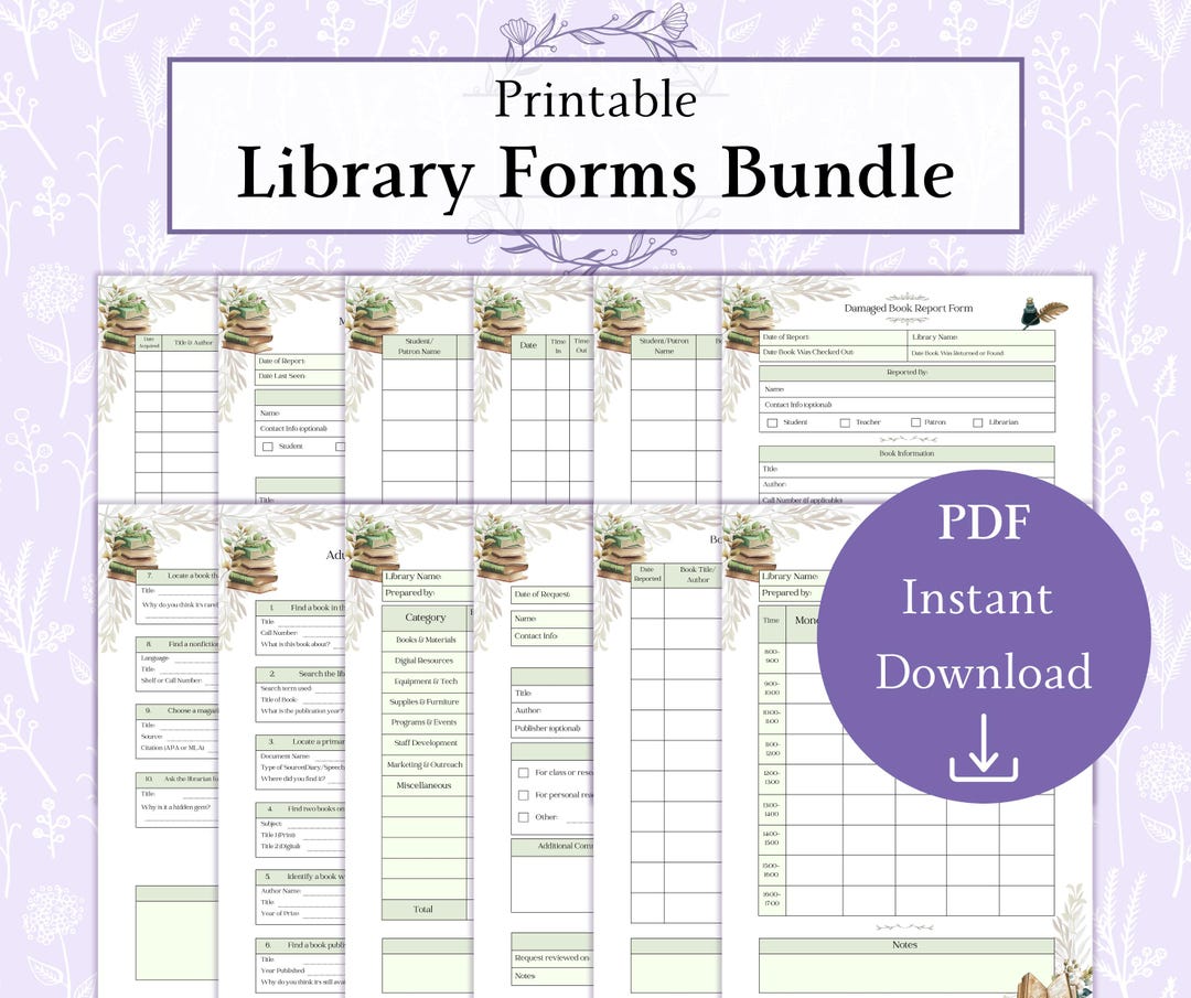 Library Programming Form Librarian Forms Bundle Printable PDF | Library Management Form Pack ...