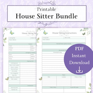 House Sitter Plan Bundle Printable PDF | House Sitting Instructions | House Sitting Notes | House Sitting Info