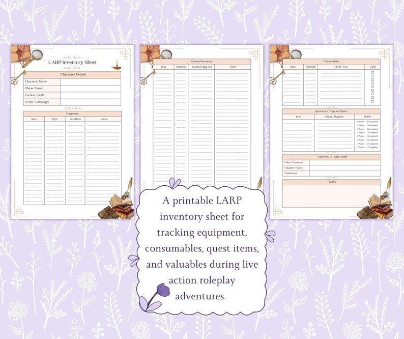 LARP Inventory Sheet Printable PDF, Fantasy Equipment Tracker, Live ...