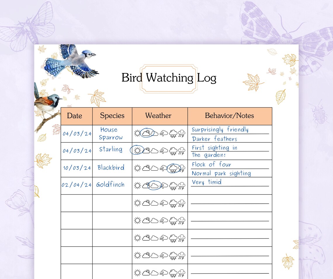 Bird Watching Log Printable PDF | Bird Nerd | Bird Diary | Bird ...