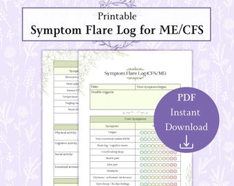 Dziennik zaostrzeń objawów zespołu przewlekłego zmęczenia (CFS ME) do druku w formacie PDF, śledzenie objawów choroby przewlekłej, dziennik PEM, drukowany dziennik zdrowia, dziennik zmęczenia i bólu