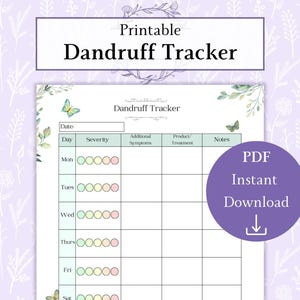 Afdrukbare pdf-bestand met roostracker | Haarverzorgingsdagboek | Dagboek droge hoofdhuid | Vlokkig huidlogboek | Roosplaat | Gezondheidslogboek hoofdhuid
