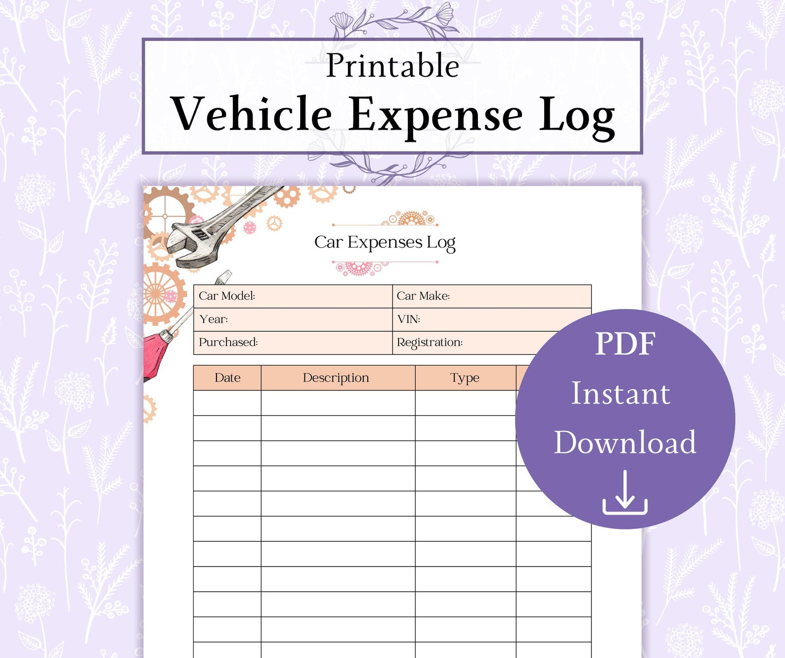 Vehicle Expense Log Printable PDF | Car Expense Tracker | Work Expense ...
