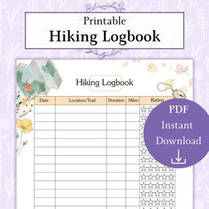 Wandellogboek afdrukbare pdf | Avontuurlogboek | Dagboek wandelpaden | Wandellogboek | Backpacken: