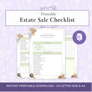 Estate Sale Checklist Printable PDF, Estate Sale Planning Checklist, Estate Sale Organizer, Downsizing Checklist, Estate Sale To Do List