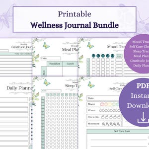 Wellnessjournaalbundel afdrukbare pdf | Slaapdagboek | Stemmingsdagboek | Maaltijdplanner | Dankbaarheidstabel | Dagplanner | Zelfzorgkit