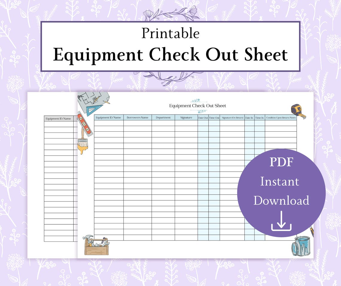 Equipment. Check Out Form.pdf Equipment Checkout Sheet Printable PDF | Tool Borrowing Log | Equipment ...