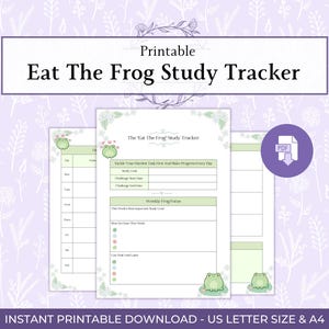 「カエルを食べる」学習トラッカー（印刷可能なPDF）、週間先延ばし防止学習プランナー、学生生産性トラッカー、集中学習ジャーナル