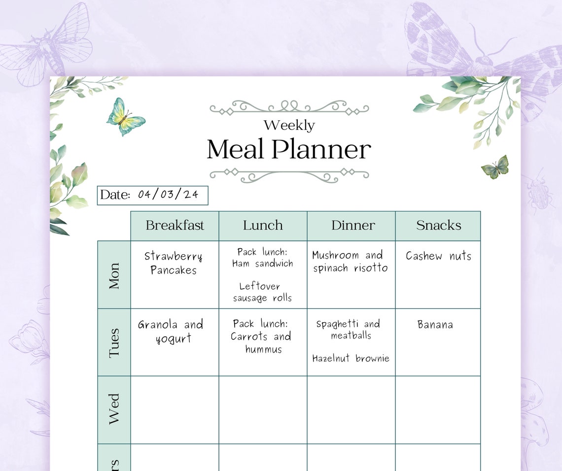 Weekly Meal Planner Printable PDF Food Diary Meal Plan Meal Prep - Etsy ...