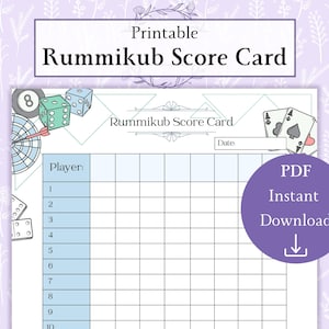 Tarjeta de puntuación de Rummikub en formato PDF imprimible / Tablero de puntuación de Rummy / Hoja de puntuación de Rummikub / Hoja de recuento de Rummy