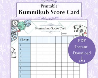 Rummikub poängkort utskrivbar PDF | Rummy poängtavla | Rummikub poängblad | Rummy räkningsblad
