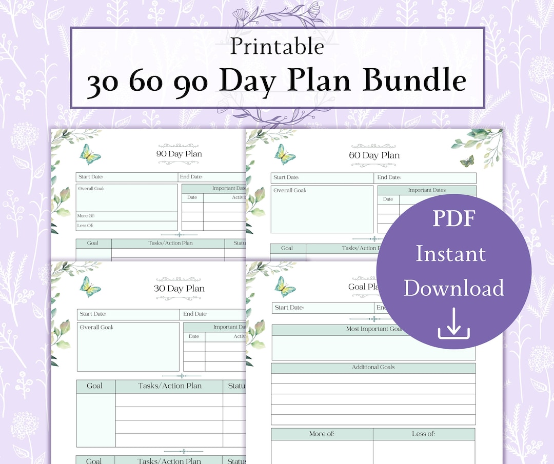 30 60 90 Day Plan Bundle Printable PDF | Task Tracker | Project ...