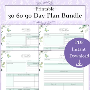 30 60 90 dagars planpaket Utskrivbar PDF | Uppgiftsspårare | Projektledning | Kvartalsplanerare | Projektlogg
