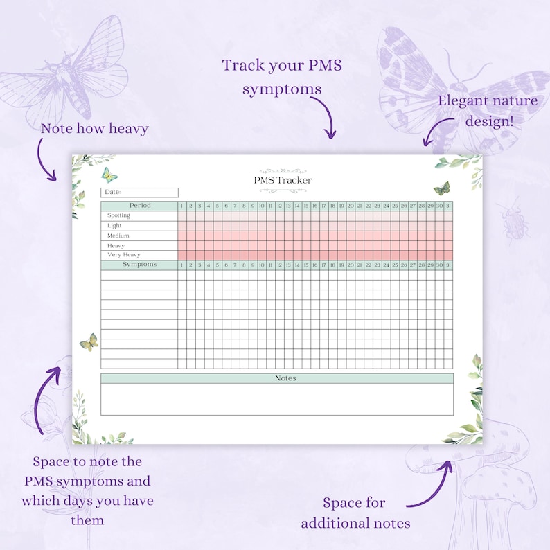 PMS Tracker Printable PDF | Period Journal | Symptom Tracker ...