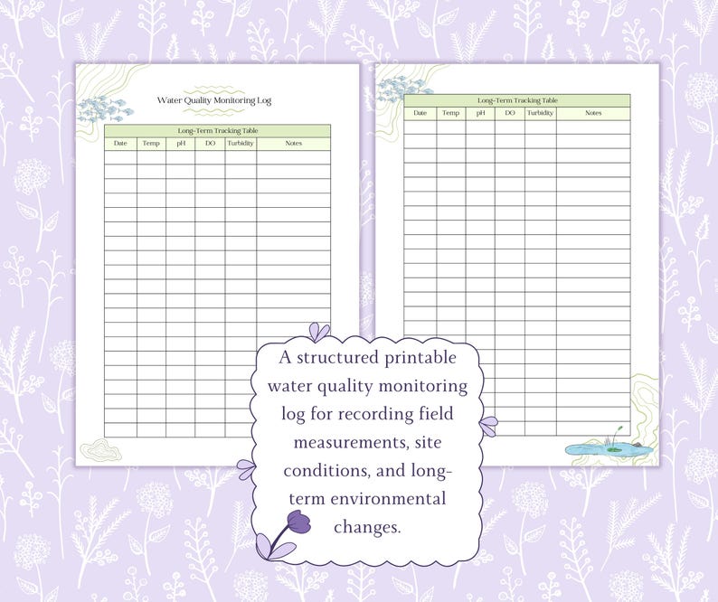 Water Quality Monitoring Log Printable PDF, Stream & Lake Testing ...