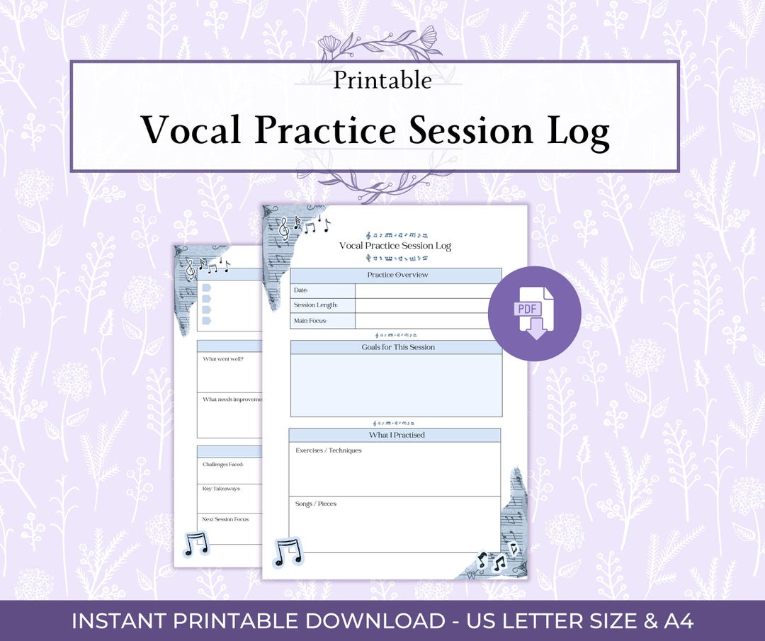 Singer Practice Vocal Practice Session Log Printable PDF, Singing Practice Tracker ...