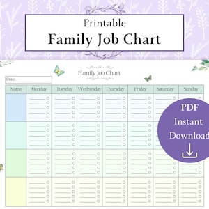 Quadro de tarefas da família PDF para impressão | Quadro de tarefas da família | Quadro de organização de contribuições da família | Cronograma de limpeza