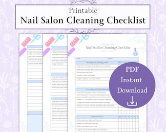 Nail Salon Cleaning Checklist Printable PDF | Nail Salon Documents | Nail Tech Cleaning List | Nail Tech Checklist