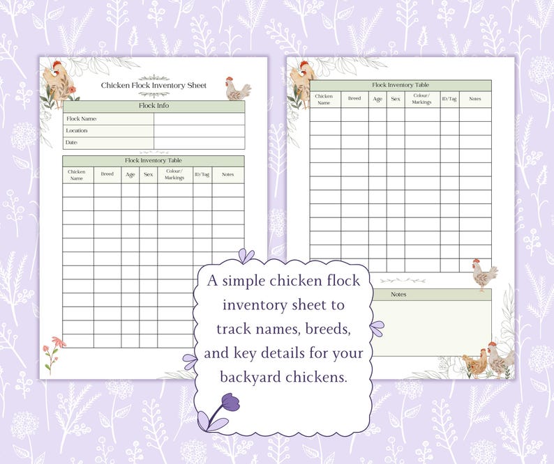 Chicken Flock Inventory Sheet Printable PDF, Backyard Chicken Tracker ...