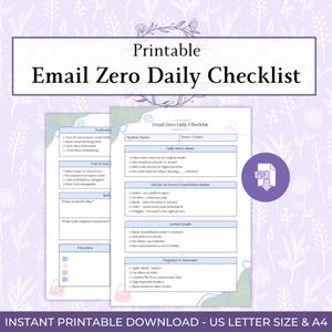 Email Zero Daily Checklist Printable PDF, Inbox Zero Planner, Email Organization Checklist, Productivity Printable