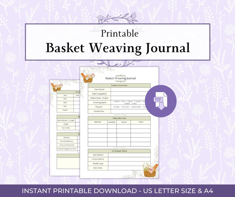 Basket Weaving Journal Printable PDF, Basket Making Logbook, Weaving ...