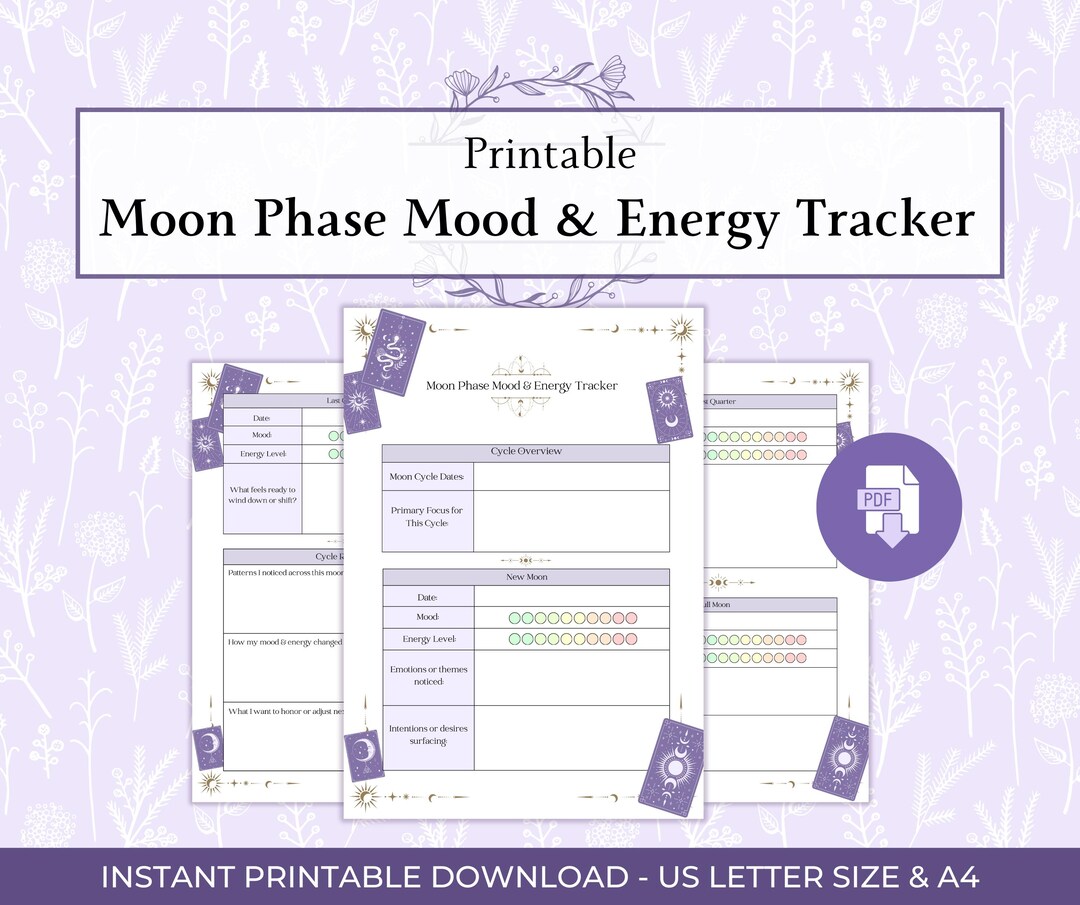 Moon Phase Mood & Energy Tracker Printable PDF, Lunar Cycle Mood ...