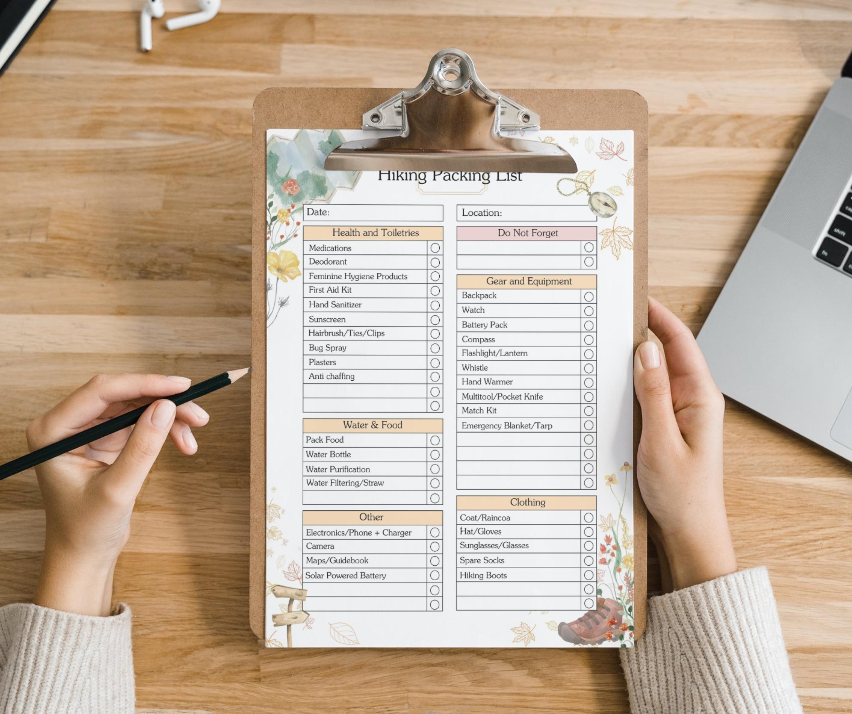 Hiking Packing List Printable PDF | Travel Checklist | Hiking Logbook ...