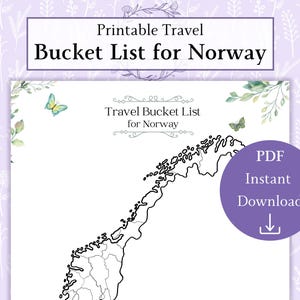 Norwegen Travel Bucket List druckbare PDF | Norwegen Karte | Reise-Checkliste | Besuchen Sie Norwegen | Europa Reiseliste