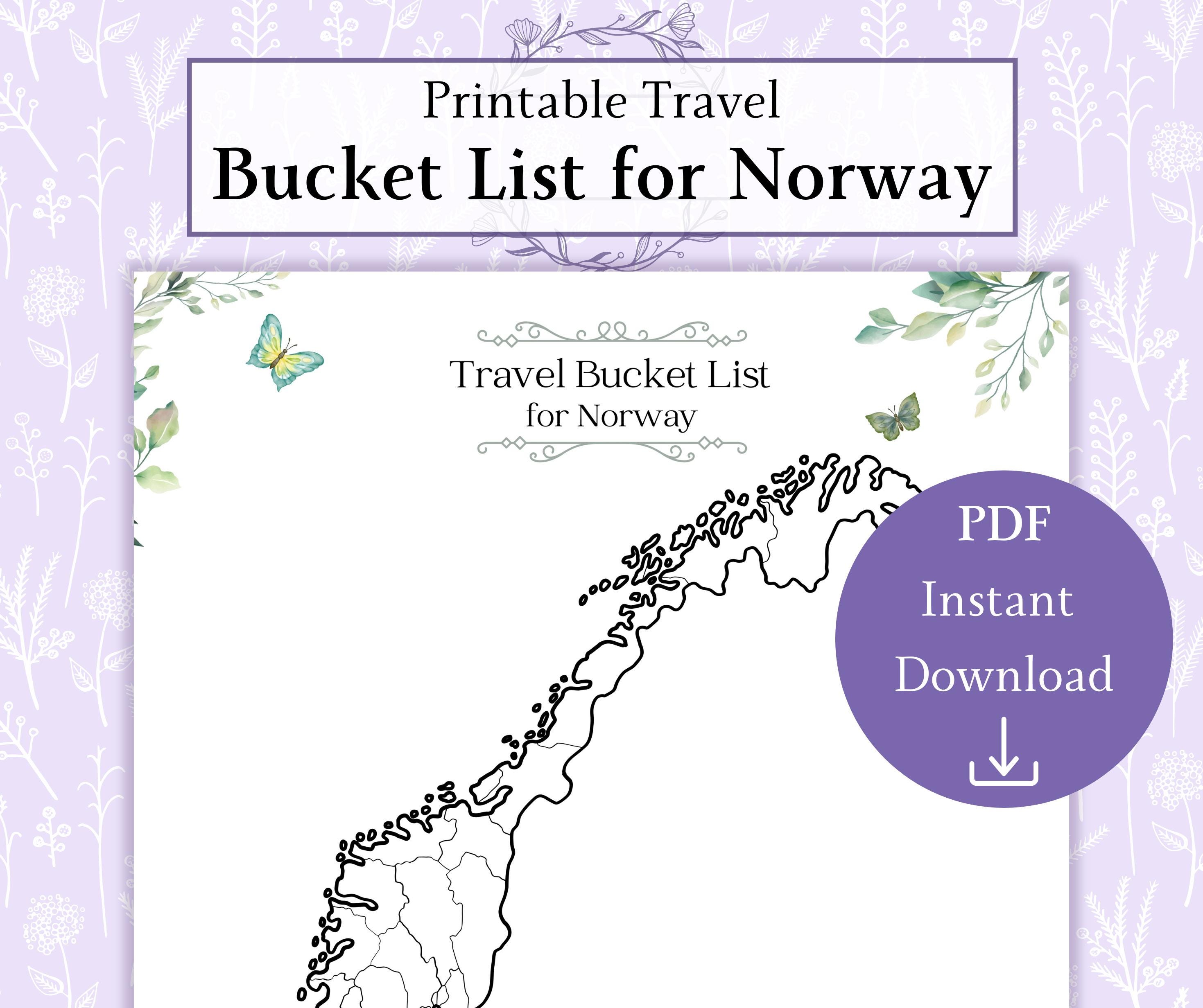 Norwegen Travel Bucket List druckbare PDF | Norwegen Karte | Reise-Checkliste | Besuchen Sie Norwegen | Europa Reiseliste
