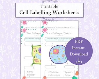 Plant & Animal Cell Diagram Bundle Printable PDF, Cell Labeling Worksheets Set, Biology Science Activities, Classroom PDF Pack