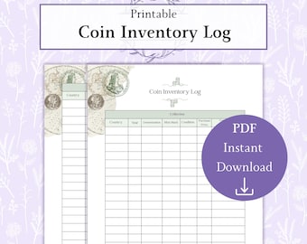 Coin Collection Log Printable PDF, Coin Inventory Log, Coin Logbook Tracker, Coin Collecting Album Sheet