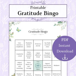 Afdrukbare pdf-bingogame Dankbaarheid | Dankbaarheidsuitdaging | Dankbaar dagboekblad | Dankbaarheidsoefeningen