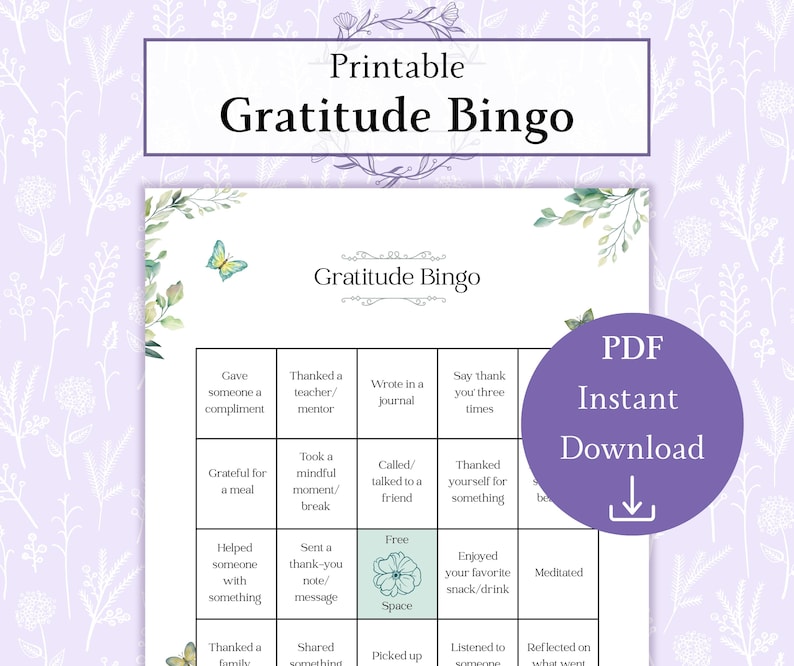 Gratitude Bingo Game Printable PDF | Gratitude Challenge | Grateful ...