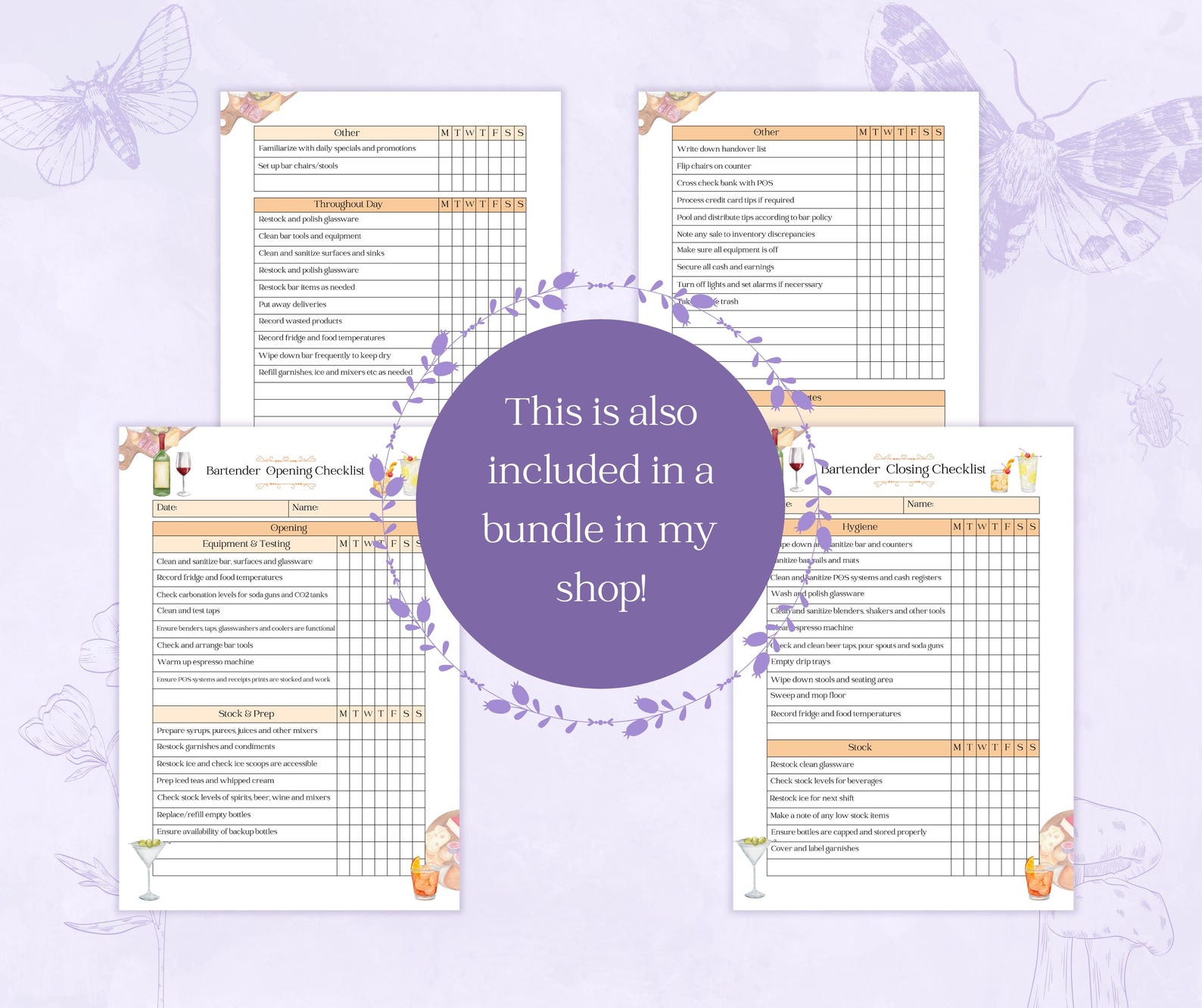 Bartender Closing Checklist Printable PDF | Bar Checklist | Bartender ...